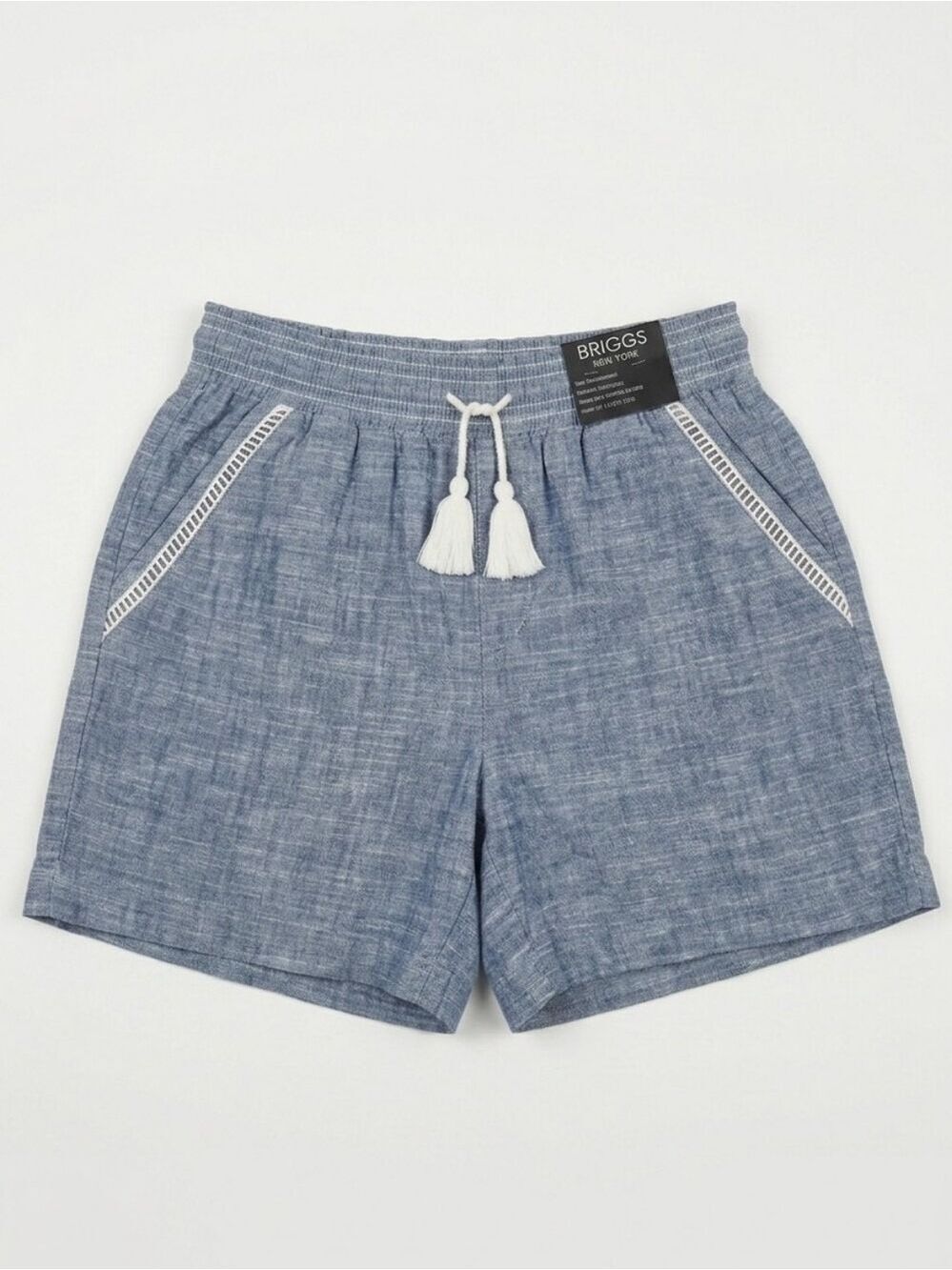 Briggs New York Blue Linen Blend Pull On Shorts, Tassel Drawstring Medium NWT